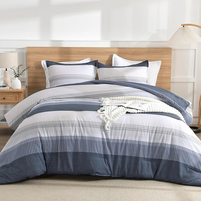 Solid Litanika Oversized King Comforter Set Black Blue 128x120-3 Pieces Lightweight Colorblock Stripe Fluffy Bedding Comforter Sets All Season Bed Set Relaxed