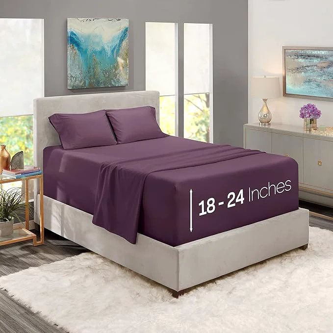 High-Grade Nestl Full Size Sheet Set 4 Piece Extra Deep Pocket 18-24 inches Microfiber Hotel Luxury Soft Breathable Wrinkle- Easy to Care Purple