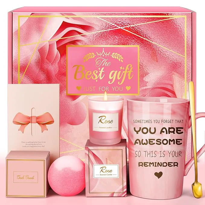 Verified Birthday Gifts for Women Friend Unique Pink Self Care Spa Relaxation Baskets Certified