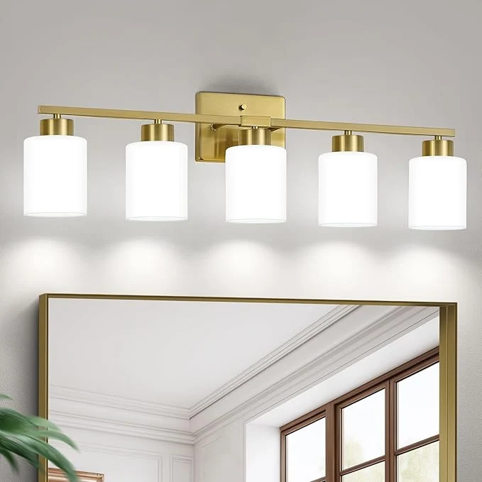 FonmYim Brushed Gold Bathroom Light Fixtures 5-Light Modern Vanity Light Over Innovative