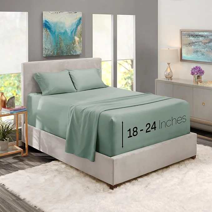 Healthy Nestl King Size Sheet Set 4 Piece Extra Deep Pocket 18-24 inches Microfiber Hotel Luxury Soft Breathable Wrinkle- Easy to Care Sage Green New User-Friendly