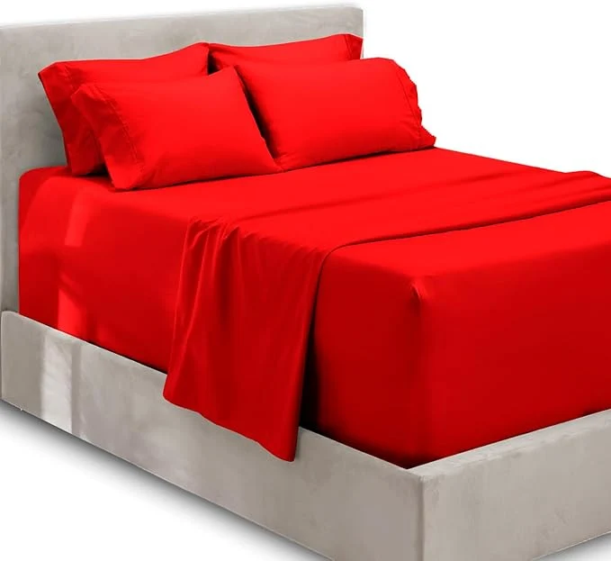 Expertly Made Hearth amp Harbor Extra Deep Pocket Sheets - Fits Mattress 18-24 Inches Deep - Extra Deep Pocket Split King Size Sets - 7 Piece Split King Size - Cherry Red Casual