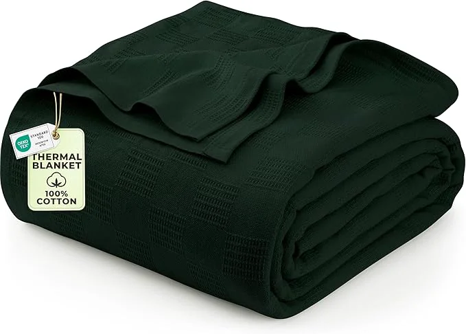 Natural Utopia Bedding Forest Green Cotton Blanket Queen Size - 90x90 Inch Lightweight Soft and Breathable Thermal Blanket for All Seasons Enhanced