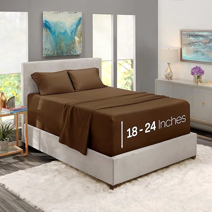 Practical Nestl Twin XL Size Sheet Set 4 Piece Extra Deep Pocket 18-24 inches Microfiber Hotel Luxury Soft Breathable Wrinkle- Easy to Care Chocolate Brown Sophisticated