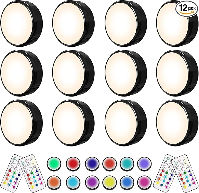 Smart HELPLEX LED Puck Lights with Remote 12 Pack Color Changing RGBW Stick-On Light Smooth