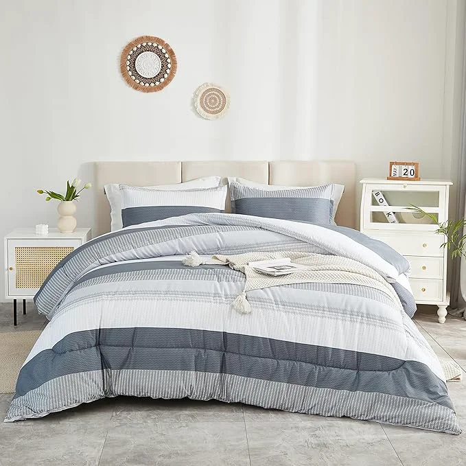 Durable Litanika Twin Twin XL Comforter Set Dorm Bedding Grey 2 Pieces Twin Extra Long Comforter amp Sets Light Gray White Colorblock Stripe All Season Bed Set Sophisticated