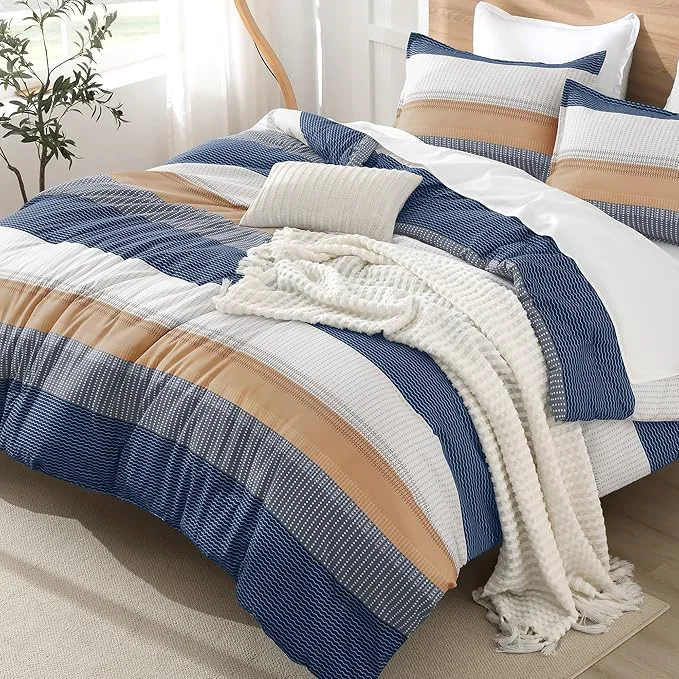 Environmentally Friendly Litanika Comforter Set - Lightweight Quilt Bedding Comforter Sets Colorblock Stripe Fluffy Bed Set All Season Down Queen Orange Blue Dependable