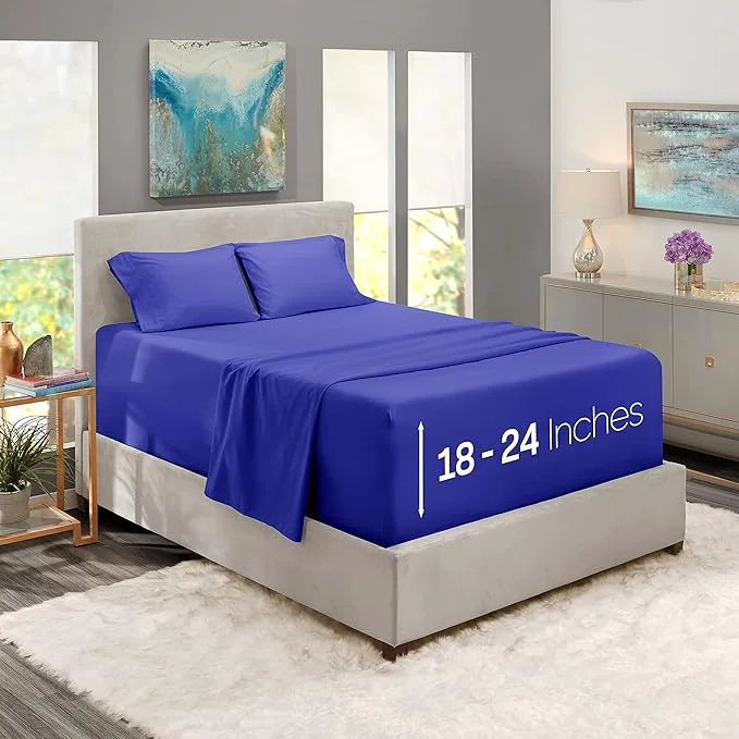 Advanced Nestl Twin XL Size Sheet Set 4 Piece Extra Deep Pocket 18-24 inches Microfiber Hotel Luxury Soft Breathable Wrinkle- Easy to Care Royal Blue Refined