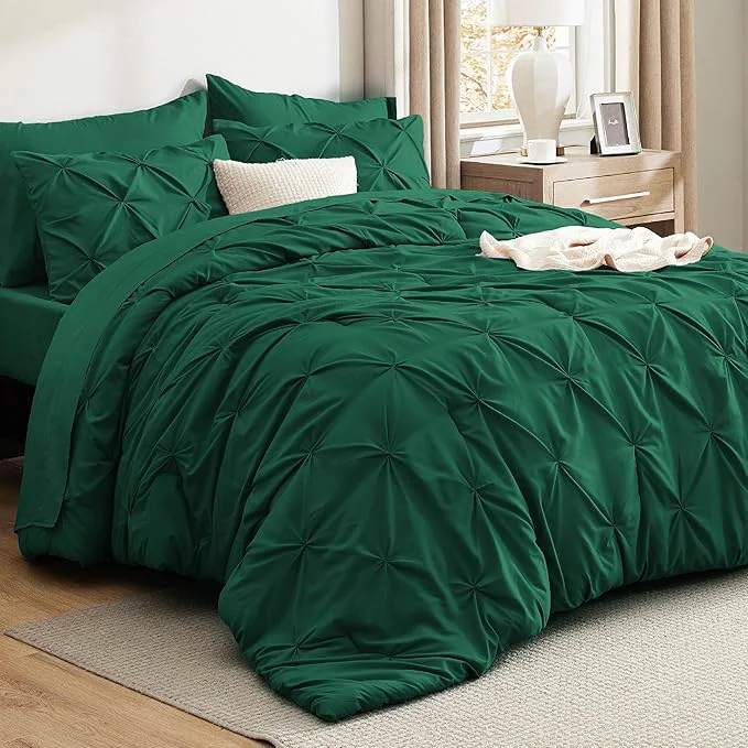 Secure Bedsure Twin Comforter Set Dark Green - Bed in a Bag Twin Size 5 Pieces GentleSoft™ Pintuck Bed Set Gift for Family Pinch Pleat Dark Green Comforter with Sheets Pillowcase amp Sham Recyclable