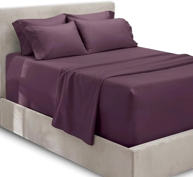 Authentic Hearth amp Harbor Extra Deep Pocket Sheets - Fits Mattress 18-24 Inches Deep - Extra Deep Pocket Split King Size Sets - 7 Piece Split King Size - Eggplant High-End