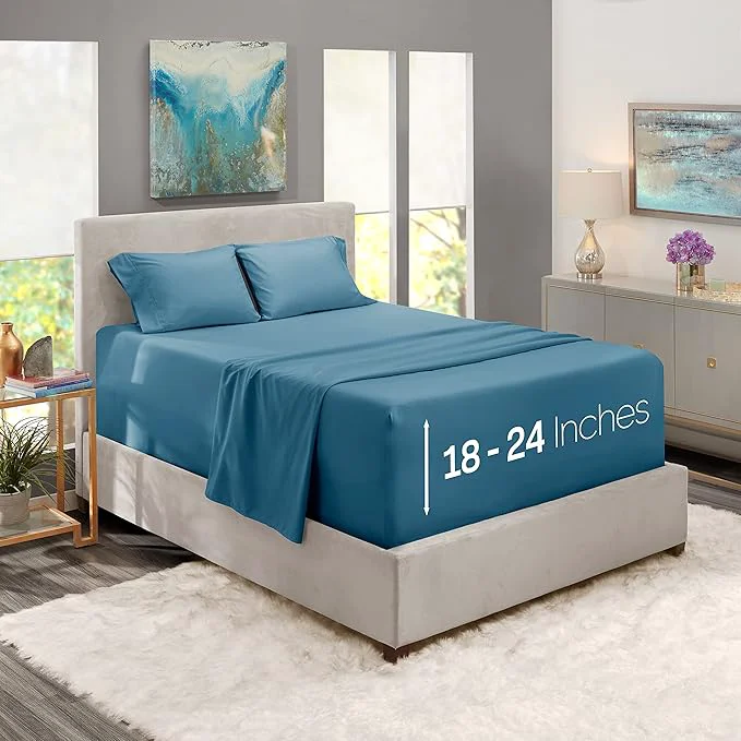 Fashionable Nestl Full Size Sheet Set 4 Piece Extra Deep Pocket 18-24 inches Microfiber Hotel Luxury Soft Breathable Wrinkle- Easy to Care Blue Heaven Eco-Friendly