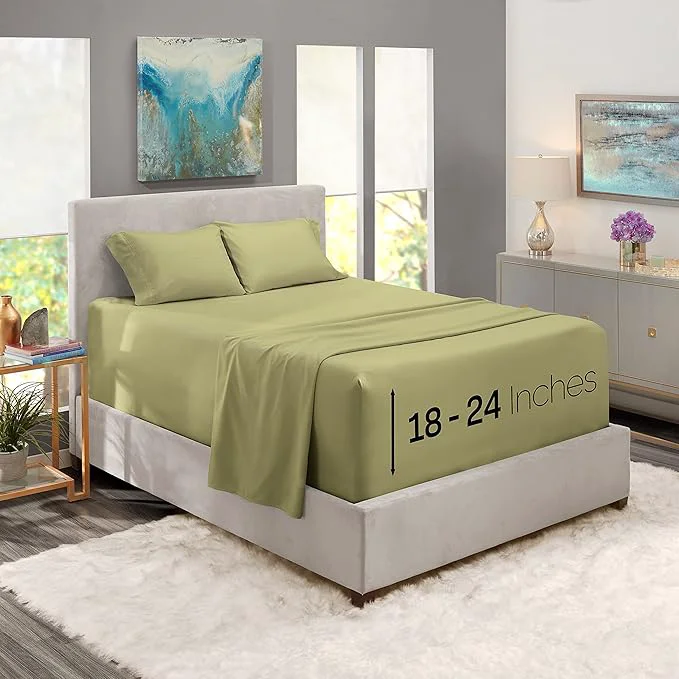 Excellent Nestl King Size Sheet Set 4 Piece Extra Deep Pocket 18-24 inches Microfiber Hotel Luxury Soft Breathable Wrinkle- Easy to Care Sage Green Specialty