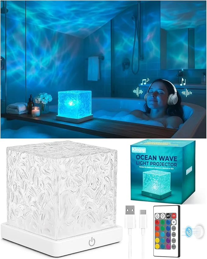 Advanced Rechargeable Shower Light No Wiring 16 Color Ocean Wave Projector Light Lightweight