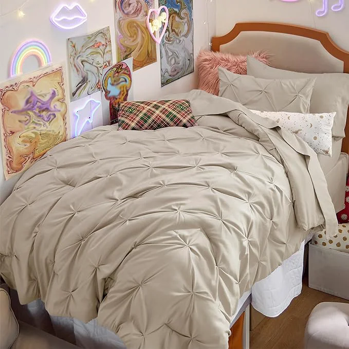 User-Friendly Bedsure Twin Comforter Set Beige - Bed in a Bag Twin Size Bedding 5 Pieces GentleSoft™ Pintuck Bed Set Gift for Family Pinch Pleat Beige Comforter with Sheets Pillowcase amp Sham