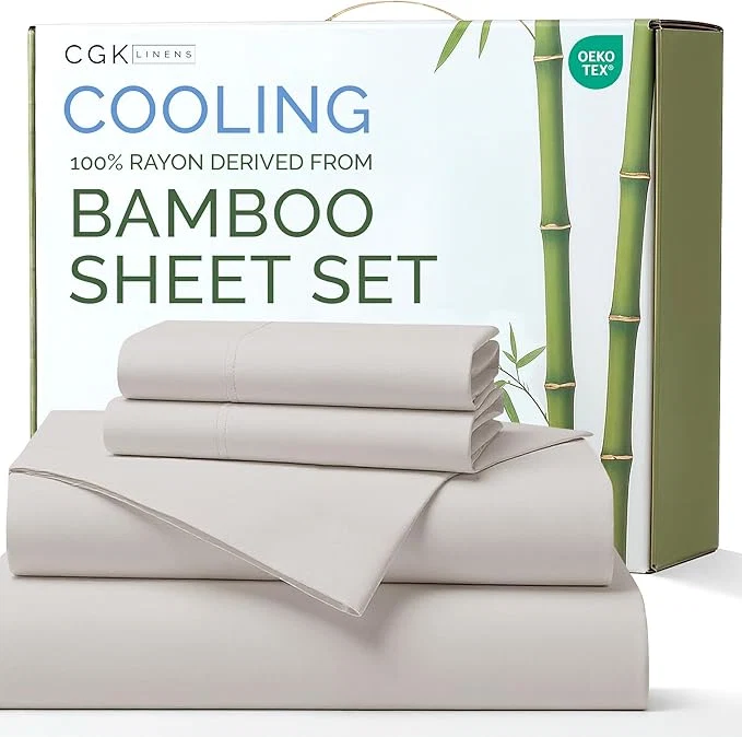 Carefully Designed Rayon Derived From Bamboo - Bamboo Sheets King Size - Cooling Sheets for King - Soft Breathable amp Hotel Luxury Bedding - 1 Flat amp 1 Fitted amp 2 Pillowcases w 16 Inch Deep Pockets - Light Grey Specialty