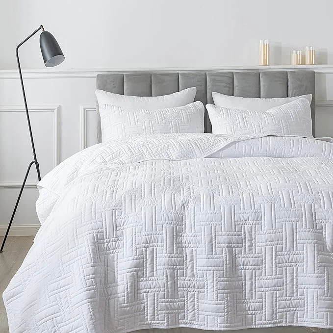 Consistent R.SHARE White Quilt Queen Size Bedding Sets with Pillow Shams Lightweight Soft Bedspread Coverlet Basket Weave Quilted Blanket Thin Comforter Bed Cover for All Season 3 Pieces 90x90 inches Smooth