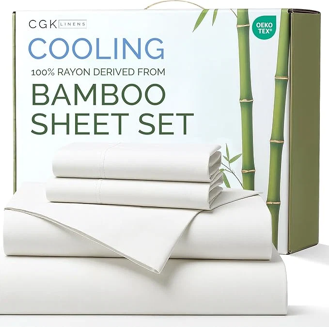Versatile Rayon Derived From Bamboo - Bamboo Sheets Cal King Size - Cooling Sheets for Cal King - Soft Breathable amp Hotel Luxury Bedding - 1 Flat amp 1 Fitted amp 2 Pillowcases w 16 Inch Deep Pockets - White Fashionable