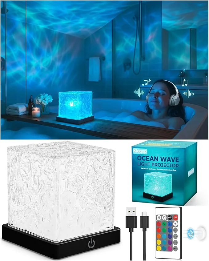 Sophisticated Rechargeable Shower Light Cube 16 Color Ocean Wave Projector Light Battery High-End