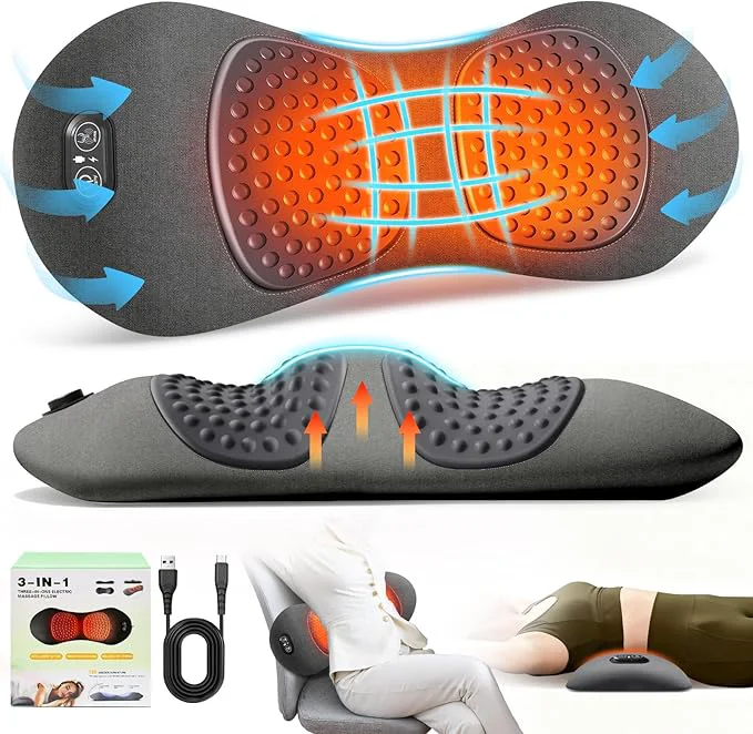 Solid 3-in-1 Electric Lumbar Support Pillow Triple Fusion Back Massager High-Quality