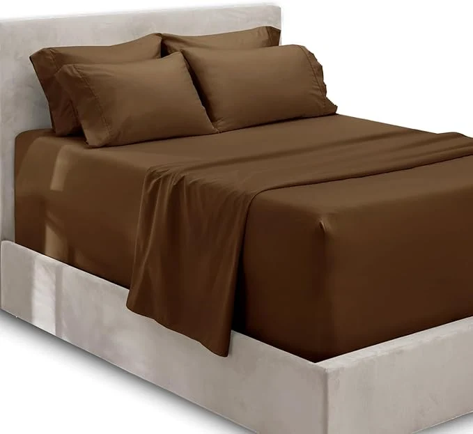 Clean Hearth amp Harbor Extra Deep Pocket Sheets - Fits Mattress 18-24 Inches Deep - Extra Deep Pocket California King Size - 6 Piece Cal King Sheets - Cal King Brown Responsible