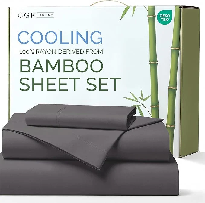 Refined Rayon Derived From Bamboo - Bamboo Sheets Twin Size - Cooling Sheets for Twin - Soft Breathable amp Hotel Luxury Bedding - 1 Flat amp 1 Fitted amp 1 Pillowcase with 16 Inch Deep Pockets - Dark Grey Outstanding