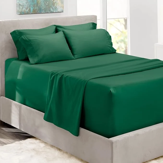 World-Class Hearth amp Harbor Bed Sheets Luxury Soft 6 Piece Bed Sheet Set Extra Deep Pocket Fitted Sheets Fits Mattress up to 21 quot Double Brushed Bedding Sheets amp Pillowcases Cal King Dark Green Trusted