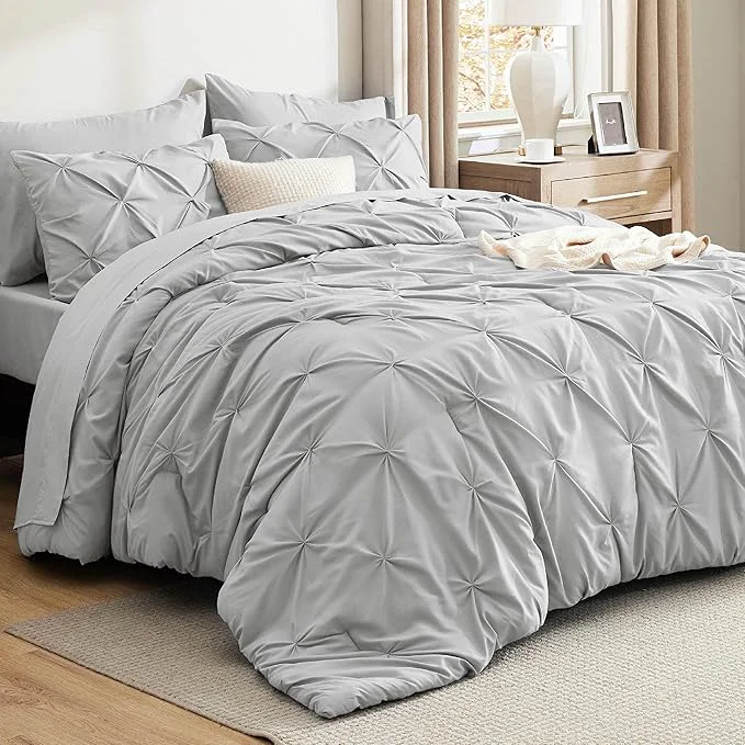 Trusted Bedsure Queen Comforter Set Light Grey - Bed in a Bag Queen Size Bedding 7 Pieces GentleSoft™ Pintuck Bed Set Gift for Family Pinch Pleat All Season Comforter with Sheets Pillowcases amp Shams Selected