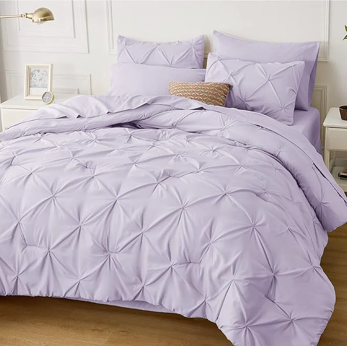 High-Grade Bedsure Twin XL Comforter Set - Extra Long 5 Pieces Dorm Bedding Sets GentleSoft™ Pinch Pleat Light Purple Bed in a Bag with Pintuck Comforter Sheets Pillowcase amp Sham Exceptional
