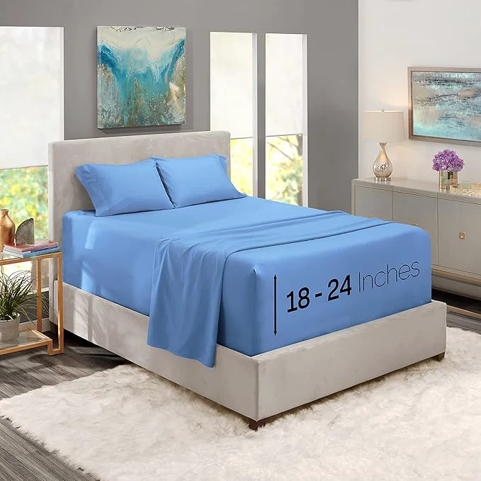 Relaxed Nestl California King Size Sheet Set 4 Piece Extra Deep Pocket 18-24 inches Microfiber Hotel Luxury Soft Breathable Wrinkle- Easy to Care Calm Blue Effective