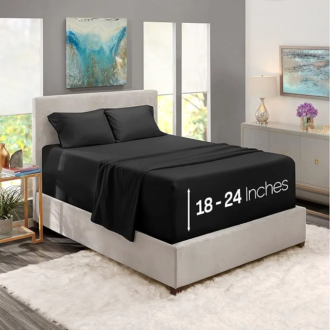 Trusted Nestl California King Size Sheet Set 4 Piece Extra Deep Pocket 18-24 inches Microfiber Hotel Luxury Soft Breathable Wrinkle- Easy to Care Black Green