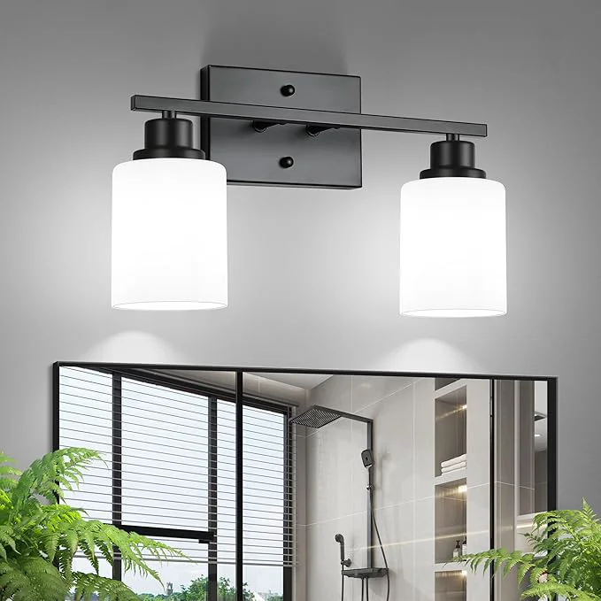Top-Quality Ascher Bathroom Light Fixtures 2-Light Vanity Light Over Mirror Matte Black Exclusive