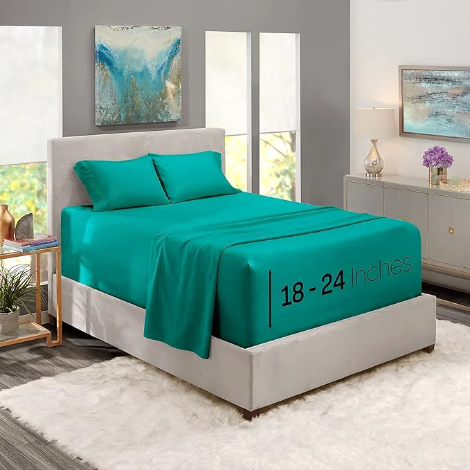Top-Quality Nestl Twin Size Sheet Set 4 Piece Extra Deep Pocket 18-24 inches Microfiber Hotel Luxury Soft Breathable Wrinkle- Easy to Care Teal Quality