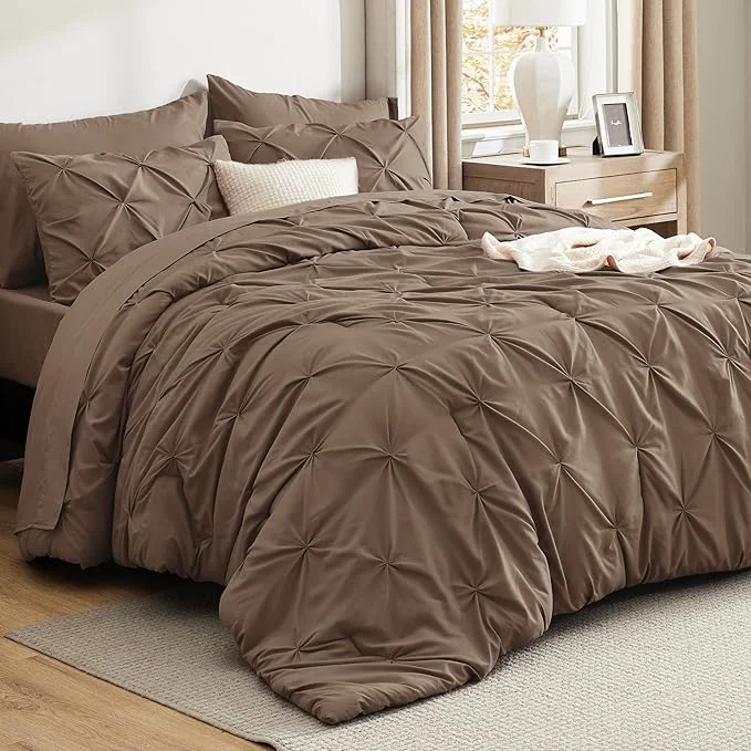 Powerful Bedsure Full Comforter Set Brown - Bed in a Bag Full Size Bedding Set 7 Pieces GentleSoft™ Pintuck Bed Set Gift for Family Pinch Pleat All Season Comforter with Sheets Pillowcases amp Shams High-End