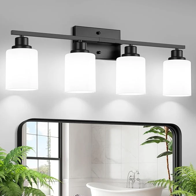 Responsible Ascher Bathroom Light Fixtures 4-Light Vanity Light Over Mirror Matte Black Original