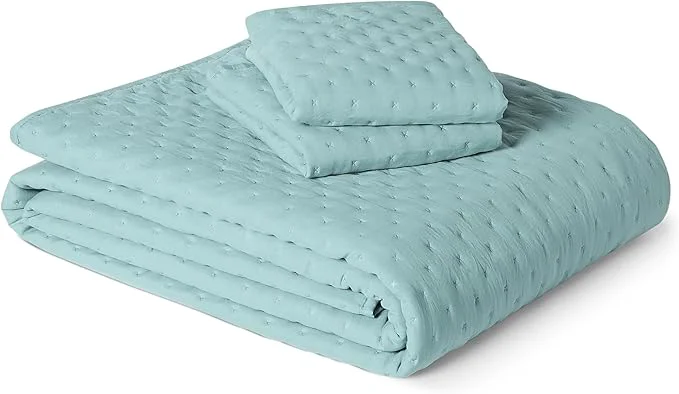 Traditional Amazon Basics Brushed Microfiber Quilt Set Extra Soft with Natural Texture 3-Piece Queen Full Blue Genuine