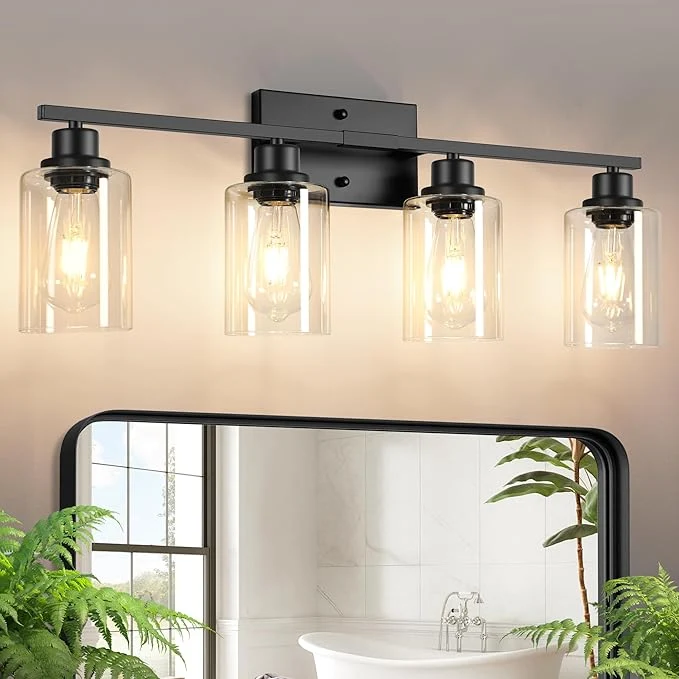 Verified Ascher Bathroom Light Fixtures 4-Light Vanity Light Over Mirror Matte Black Certified