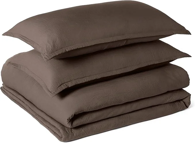Safe Amazon Basics Brushed Microfiber Comforter Set Extra Soft with Natural Texture 3-Piece King Brown Consistent