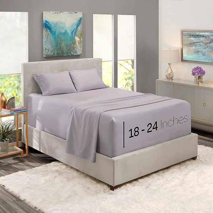 Trusted Nestl Twin Size Sheet Set 4 Piece Extra Deep Pocket 18-24 inches Microfiber Hotel Luxury Soft Breathable Wrinkle- Easy to Care Grey Lavender High-Quality