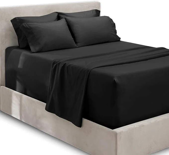 Artisan Hearth amp Harbor Extra Deep Pocket Sheets - Fits Mattress 18-24 Inches Deep - Extra Deep Pocket Full Size Sets - 6 Piece Full Size - Full - Black Casual