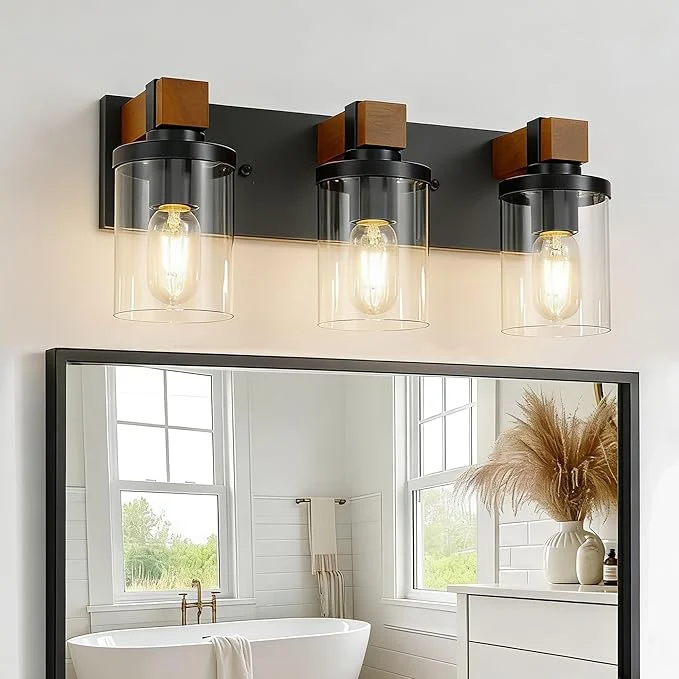 Casual 3-Light Farmhouse Bathroom Light Fixtures Rustic Sconces Wall Lighting Top-Quality