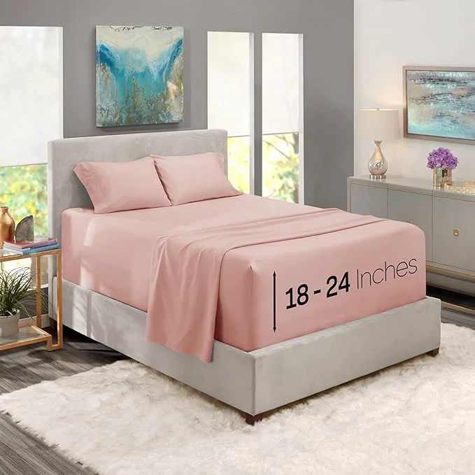 Comfortable Nestl Queen Size Sheet Set 4 Piece Extra Deep Pocket 18-24 inches Microfiber Cooling Hotel Luxury Soft Breathable Wrinkle- Easy to Care Peach Beige Exceptional