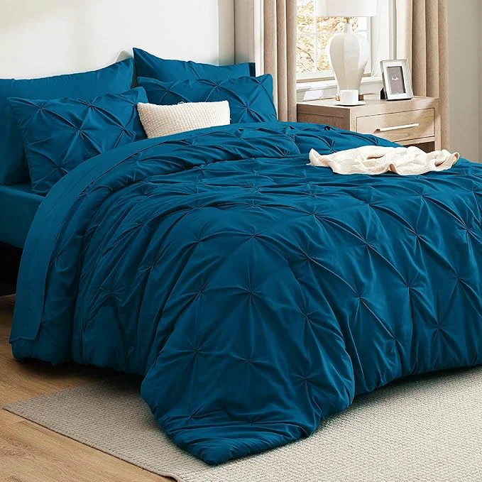 Quality Bedsure Queen Comforter Set Teal - Bed in a Bag Queen Size Bedding 7 Pieces GentleSoft™ Pintuck Bed Set Gift for Family Pinch Pleat All Season Comforter with Sheets Pillowcases amp Shams Clean
