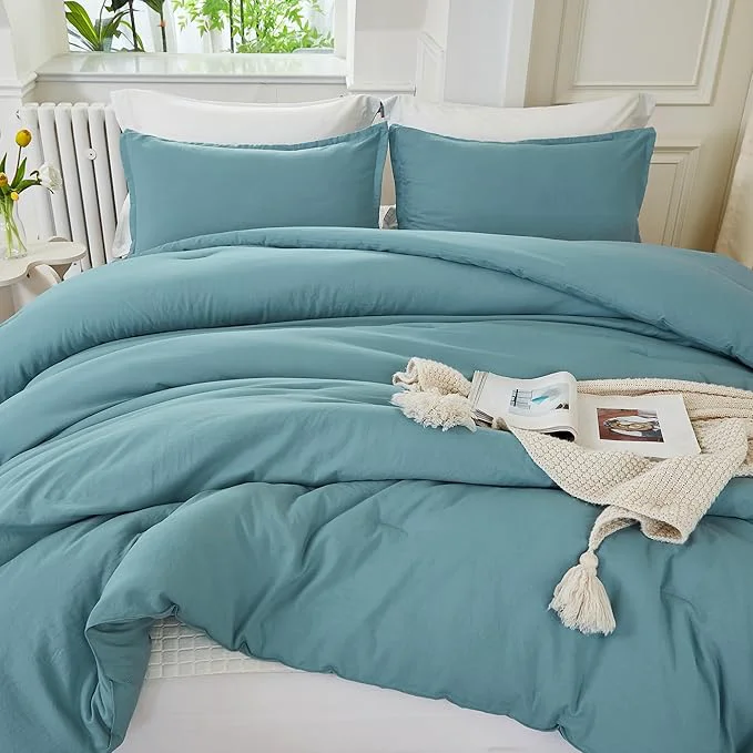Recyclable Litanika Oversized King Comforters Grayish Teal Super King Size 3 Pieces Lightweight Solid Bedding Comforter Set All Season Fluffy Bed Set 120x120In Comforter amp 2 Pillowcases Convenient