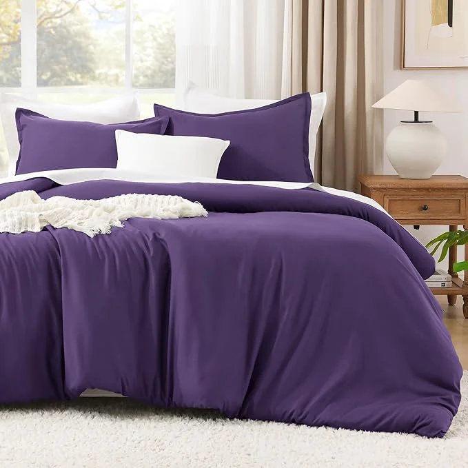 High-Quality Litanika Purple Comforter Set Full Size 3 Pieces Lightweight Solid Bedding Comforter Set All Season Fluffy Bed Set 79x90In Comforter amp 2 Pillowcases