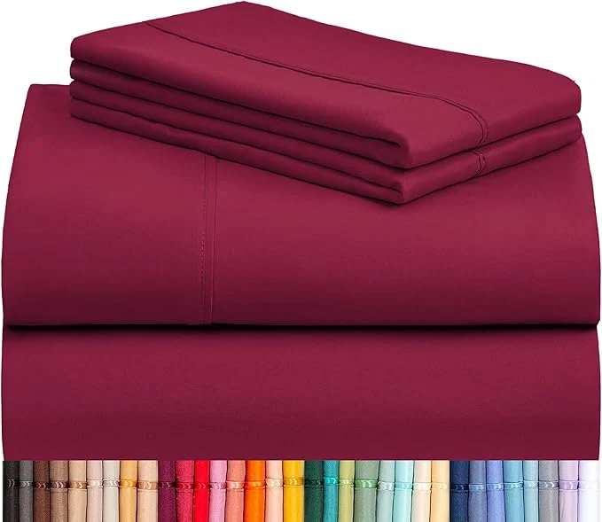 Premium Material LuxClub 3 PC Sheet Bed Sheets Deep Pockets 18 quot Eco Friendly Wrinkle -Kids-Fitted Sheets Machine Washable Hotel Bedding Silky Soft - Burgundy Twin Official