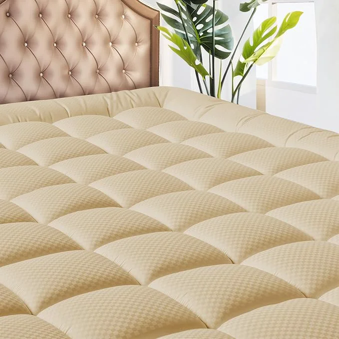 Advanced MATBEBY Twin Size Mattress Pad - Cooling Breathable Mattress Topper Quilted Fitted Mattress Protector Pillow Top Mattress Cover with 8-21 quot Deep Pocket Soft Machine Washable Beige 39x75 Inches Solid