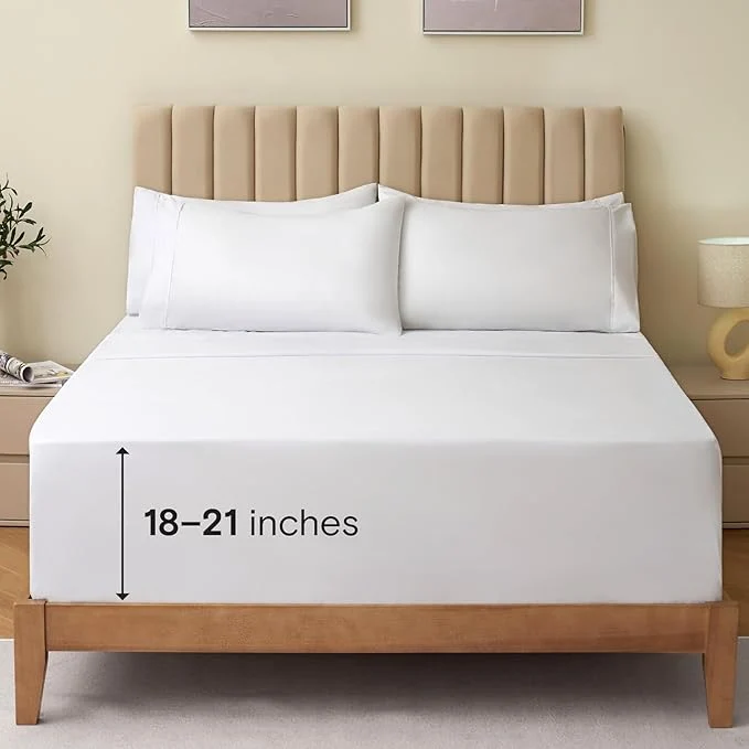 Secure LuxClub 4 PC King Size Sheet Set Bed Sheets Deep Pockets 18 quot Wrinkle Cooling Bed Sheets Machine Washable Hotel Bedding Silky Soft - White King Crafted