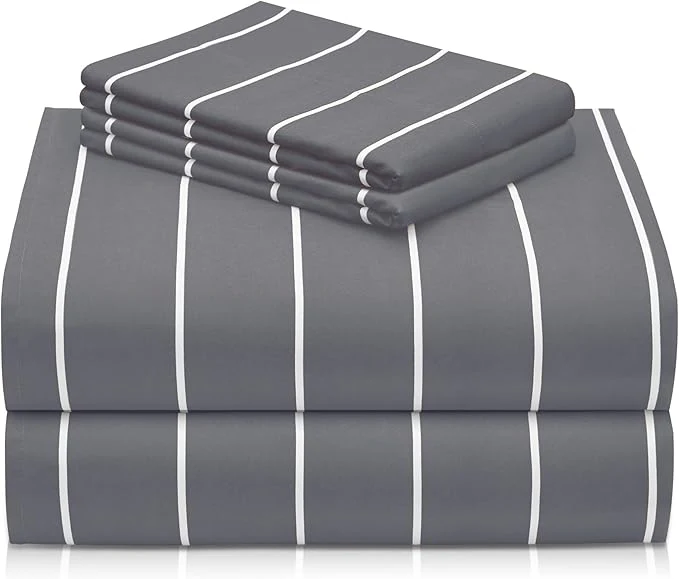 Artisan LuxClub 4 PC Queen Size Sheet Set Breathable Luxury Bed Sheets Deep Pockets 18 quot Wrinkle Cooling Machine Washable Hotel Bedding Striped Light Grey Effective