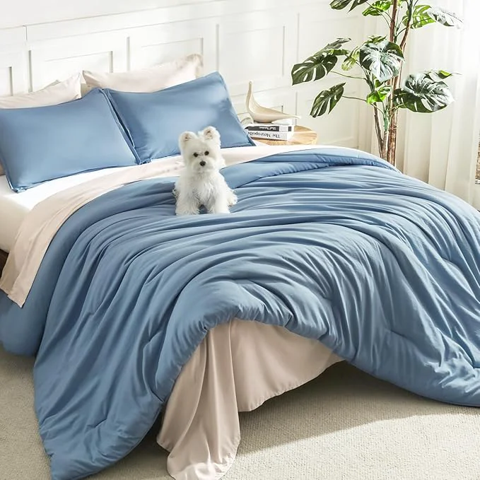 Specialty Litanika Oversized King Comforter Set Grayish Blue Super King Plus Size 3 Pieces Lightweight Solid Bedding Comforter Set All Season Fluffy Bed Set 128x120In Comforter amp 2 Pillowcases Practical