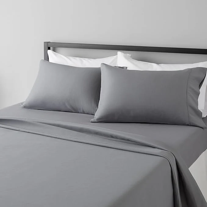 Trusted Amazon Basics Soft Breathable Wrinkle- Brushed Microfiber 4 Piece Bed Sheet Set Machine Washable 14-Inch Deep Pockets King Dark Gray Solid Effective